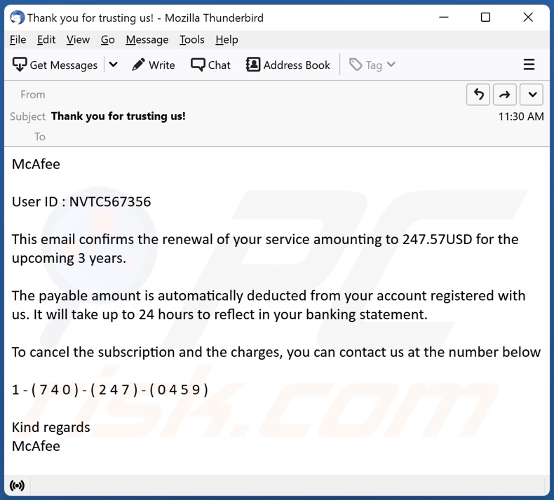Payment For McAfee Subscription Betrugs-E-Mail Beispiel 4