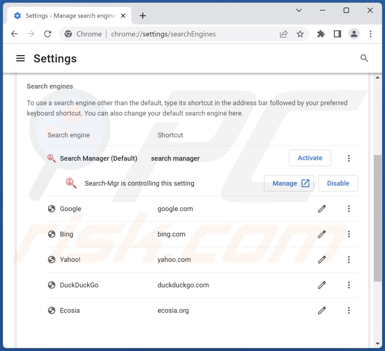 searchmgr.online von der Google Chrome Standardsuchmaschine entfernen