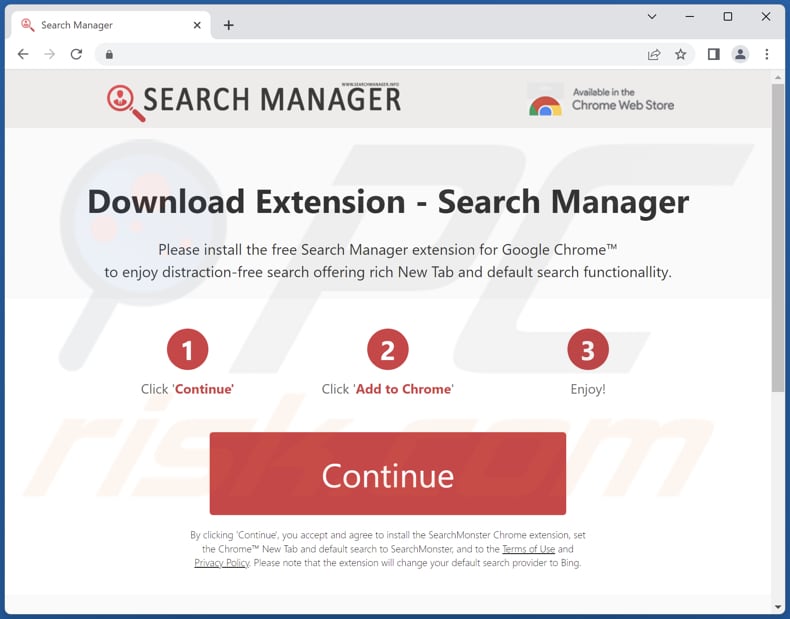 Webseite zur Förderung des Search-Mgr Browserentführers