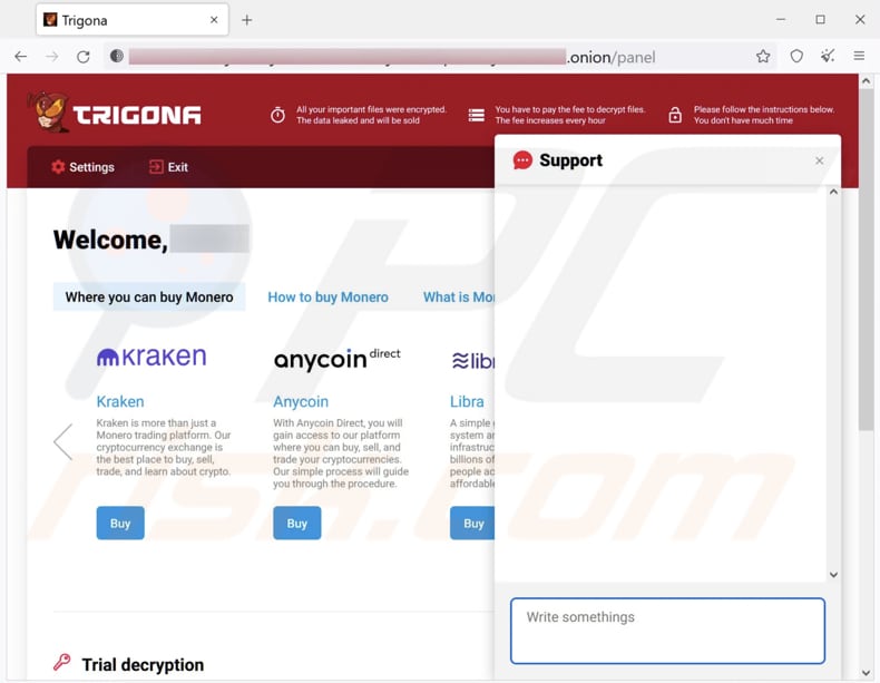 trigona Ransomware Tor Webseite