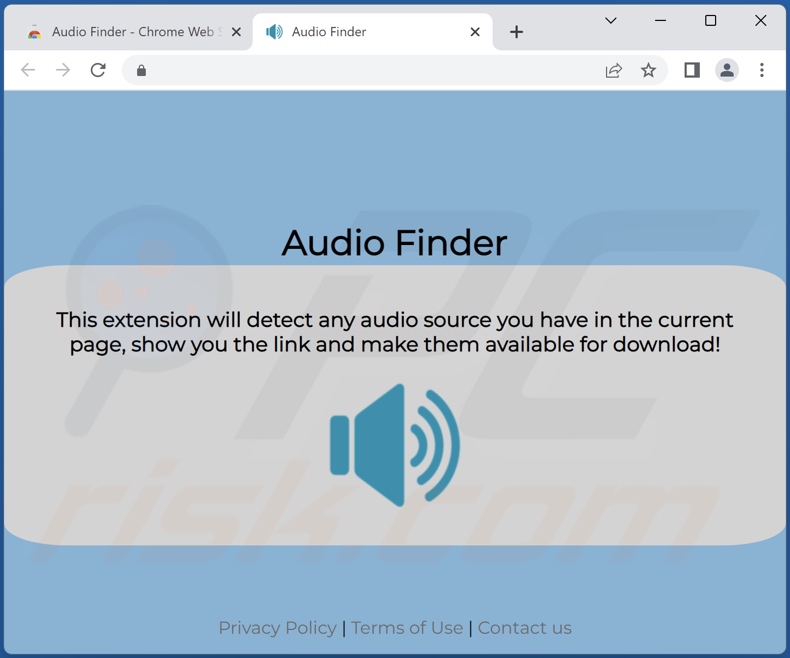 Webseite, die Audio Finder Adware fördert
