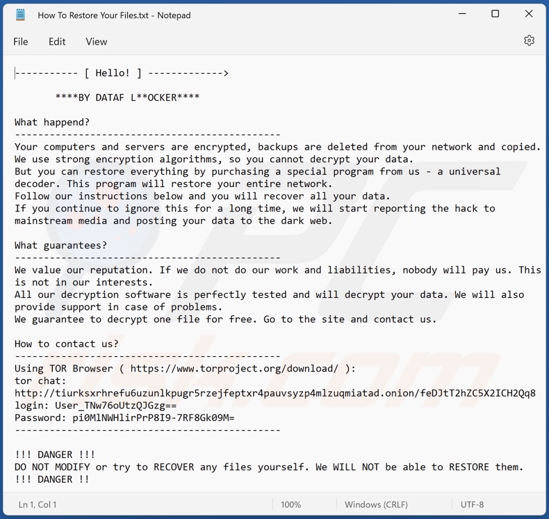 DATAF LOCKER Ransomware Lösegeldforderung (How To Restore Your Files.txt)