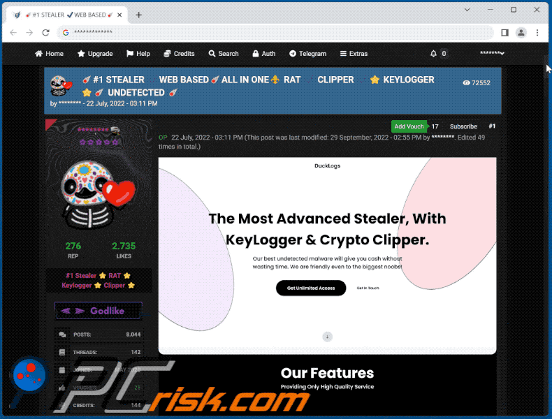 ducklogs Malware Hacker-Forum