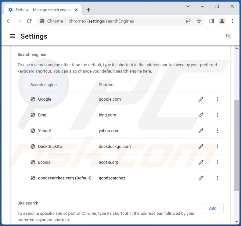 goodsearchez.com von der Google Chrome Standardsuchmaschine entfernen