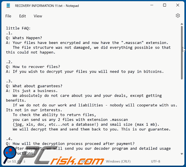 Masscan Ransomware Lösegeldmitteilung (RECOVERY INFORMATION !!!.txt) GIF