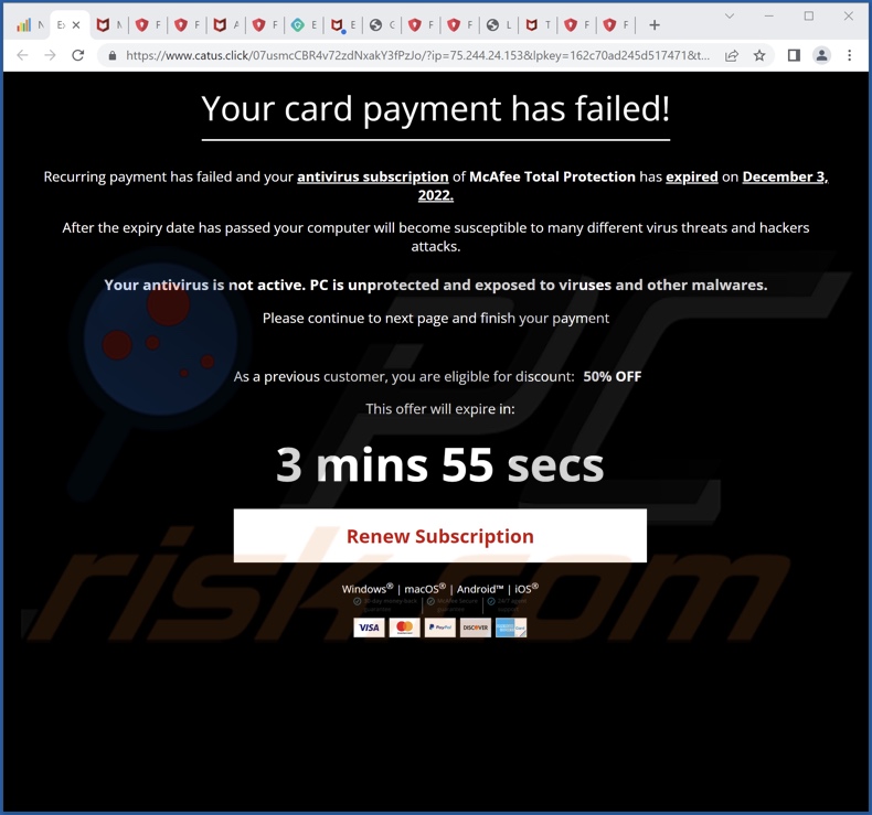 McAfee - Your Card Payment Has Failed! Betrug