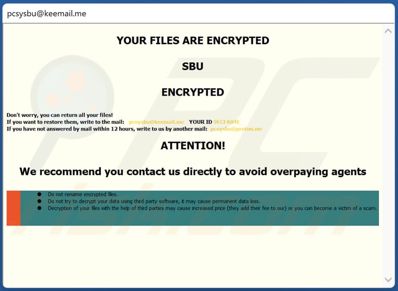 SBU Ransomware Dialogfenster