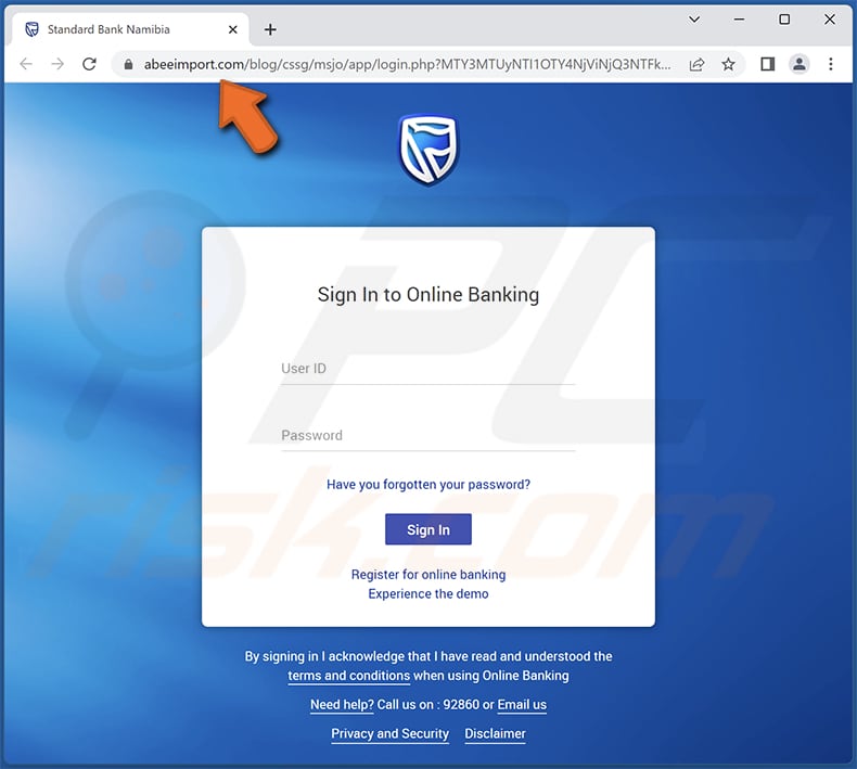 Standard Bank E-Mail-Betrug Phishing-Webseite