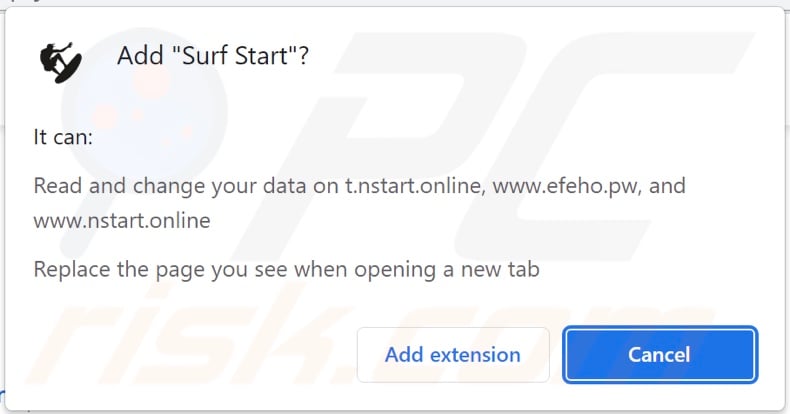 Surf Start Browserentführer bittet um Berechtigungen