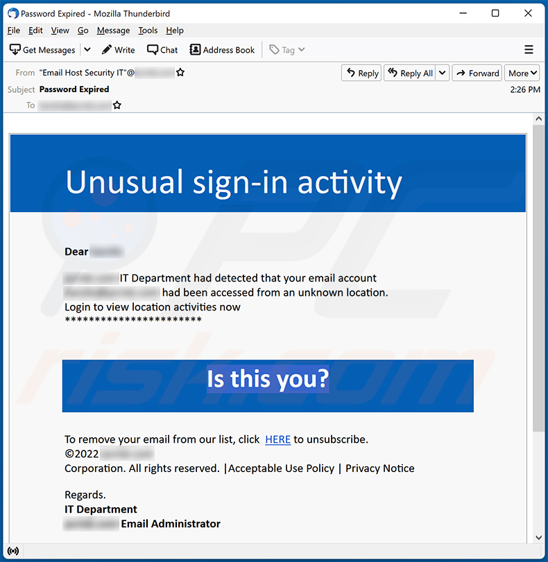 Unusual Sign-in Activity E-Mail-Betrug (2022-12-29)