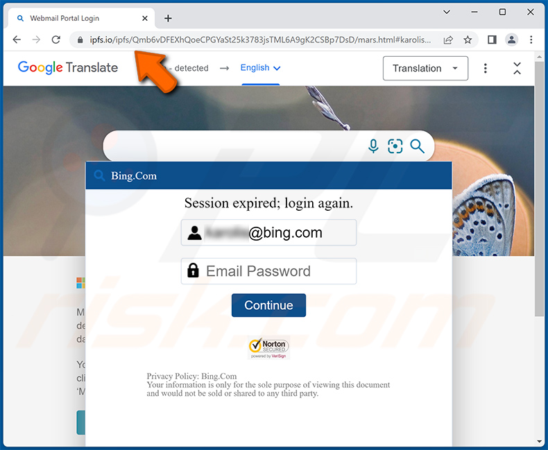 Phishing-Seite wird über den Unusual Sign-in Activity E-Mail-Betrug gefördert (2022-12-29)