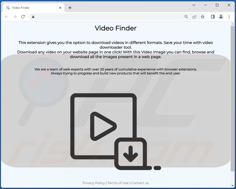Webseite, die Video Finder Adware fördert
