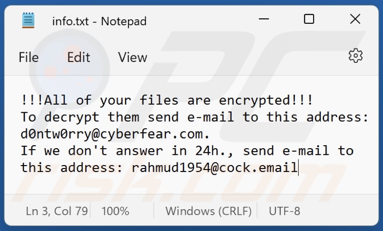 Worry Ransomware Textdatei (info.txt)