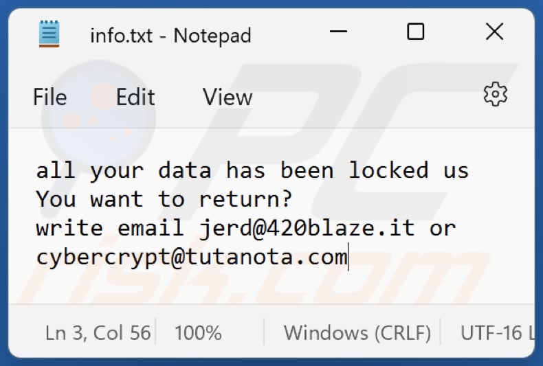 CY3 Ransomware Textdatei (info.txt)