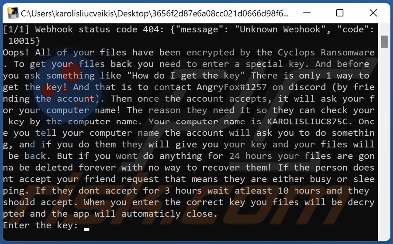 Cyclops Ransomware Lösegeldhinweis (cmd)