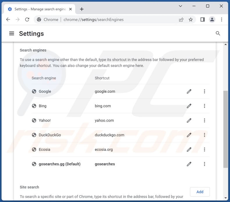 gosearches.gg von der Google Chrome Standardsuchmaschine entfernen