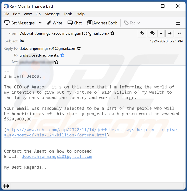 Jeff Bezos Charity Project Betrugs-E-Mail
