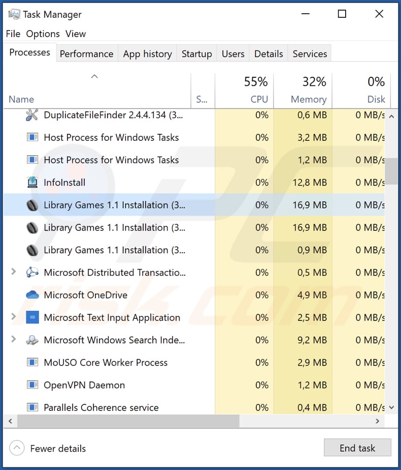 Library Games läuft im Task-Manager als Library Games 1.1