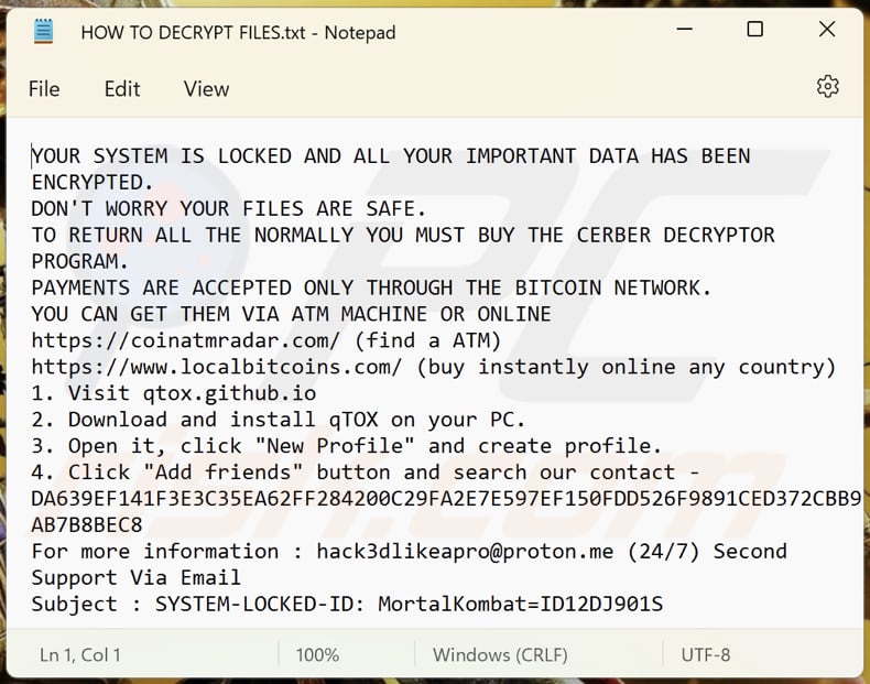 MortalKombat Ransomware Textdatei (HOW TO DECRYPT FILES.txt)