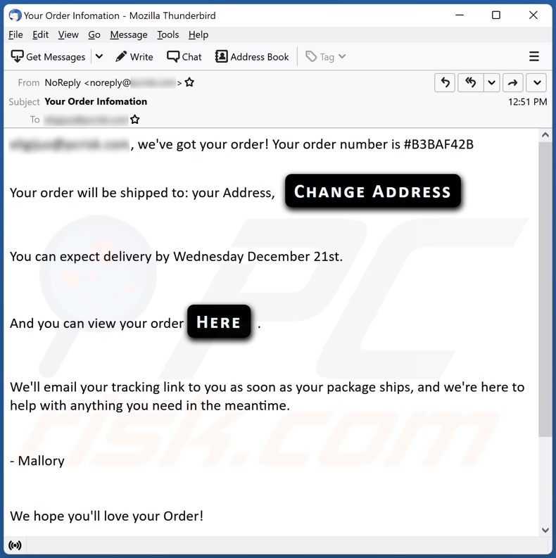 Order Information E-Mail-Spam-Kampagne