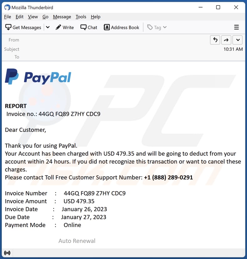 PayPal Account Has Been Charged E-Mail-Betrug