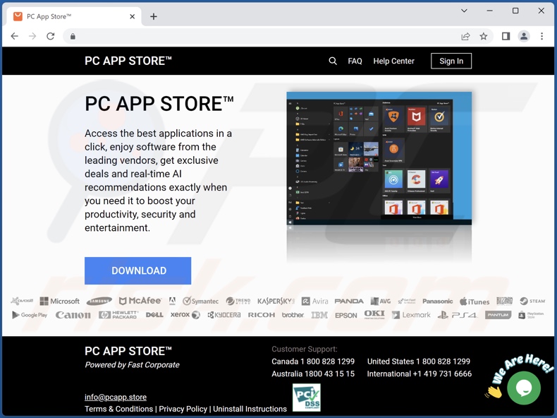 PC App Store Adware-fördernde Webseite