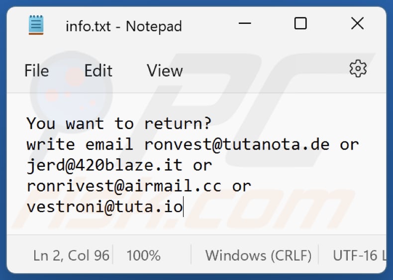 R0n Ransomware txt Datei (info.txt)