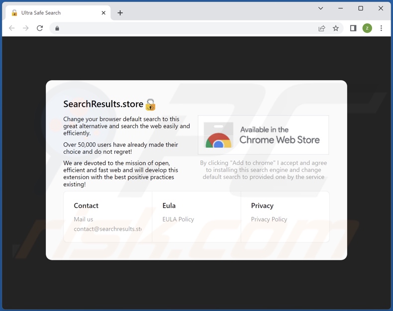 Webseite zur Förderung des SearchIT New Tab Browserentführers