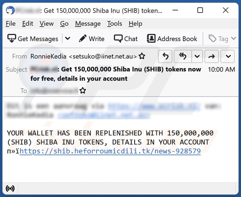 Werbe-E-Mail für den ShibaInu AirDrop Pop-up-Betrug