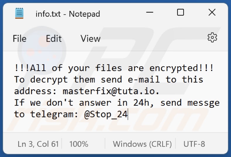 Unknown Ransomware Textdatei (info.txt)