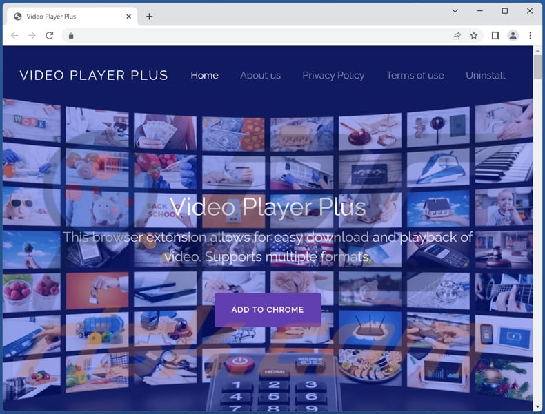 Webseite, die Video Player Plus Adware fördert