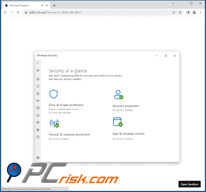 Aussehen des Windows Firewall Protection Alert Betrugs (GIF)