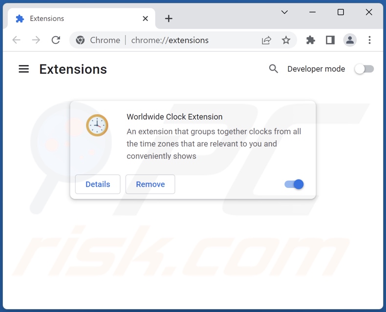 Mit search.worldwideclockextension.com verwandte Google Chrome Erweiterungen entfernen