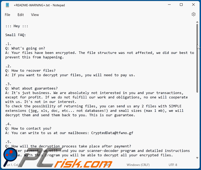 ZFX Ransomware Lösegeldmitteilung (+README-WARNING+.txt)