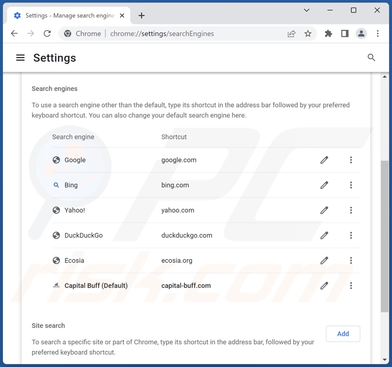 capital-buff.com von der Google Chrome Standardsuchmaschine entfernen