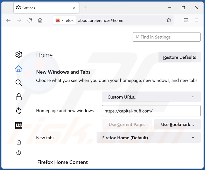 capital-buff.com von der Mozilla Firefox Startseite entfernen