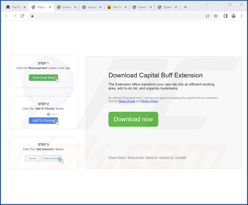 Webseite zur Förderung des Capital Buff Browserentführers (Beispiel 1)