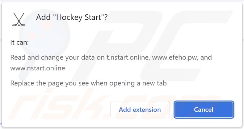 Hockey Start Browserentführer bittet um Berechtigungen