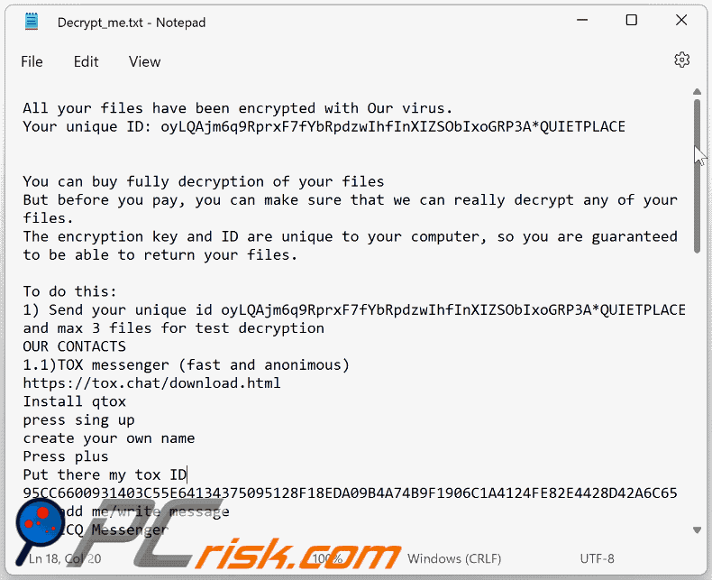 Mimic Ransomware Lösegeldforderung (Decrypt_me.txt) GIF