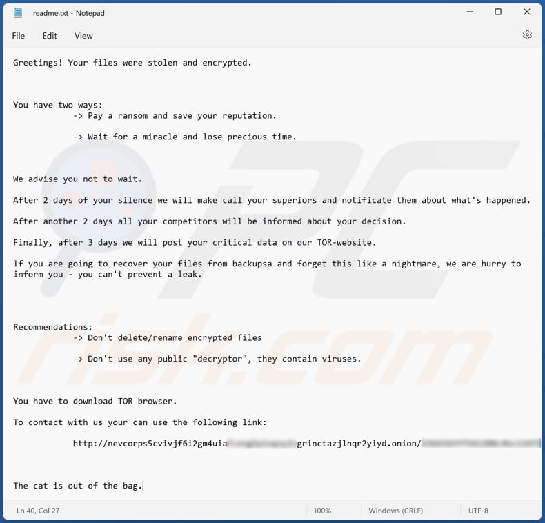 NEVADA Ransomware Textdatei (readme.txt)
