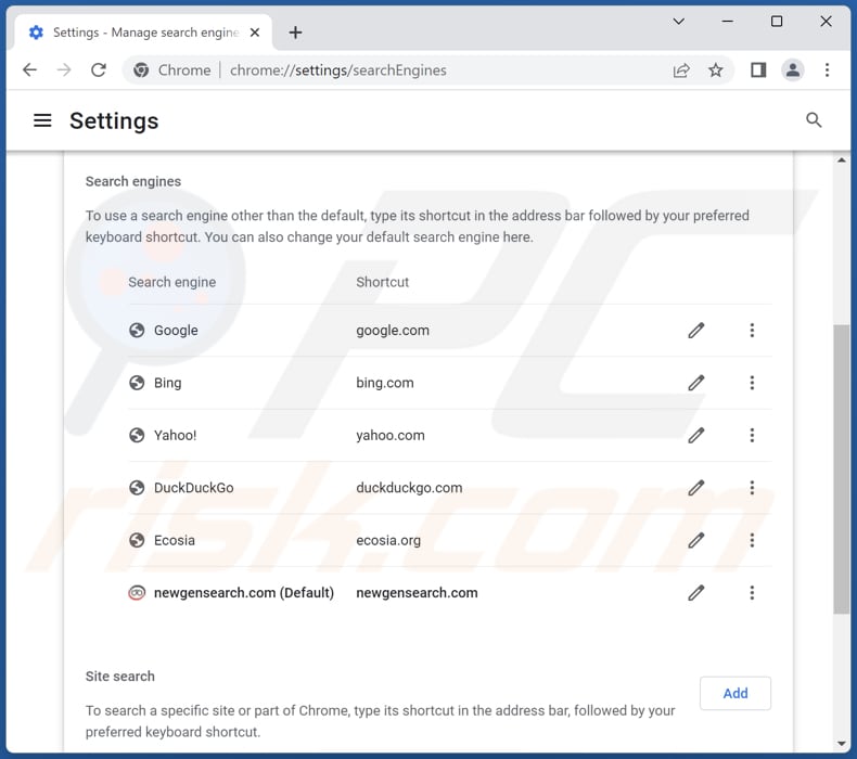 newgensearch.com von der Google Chrome Standardsuchmaschine entfernen