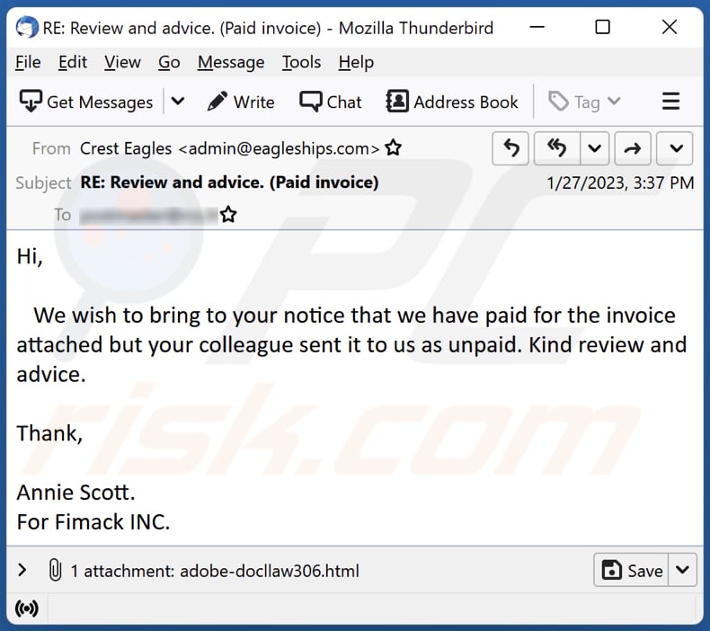 Paid/Unpaid Invoice E-Mail Spam-Kampagne