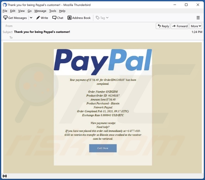 PayPal - Order Has Been Completed E-Mail Spam-Kampagne