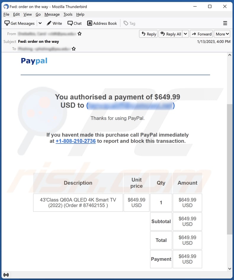 PayPal - You Authorised A Payment E-Mail-Spam-Kampagne