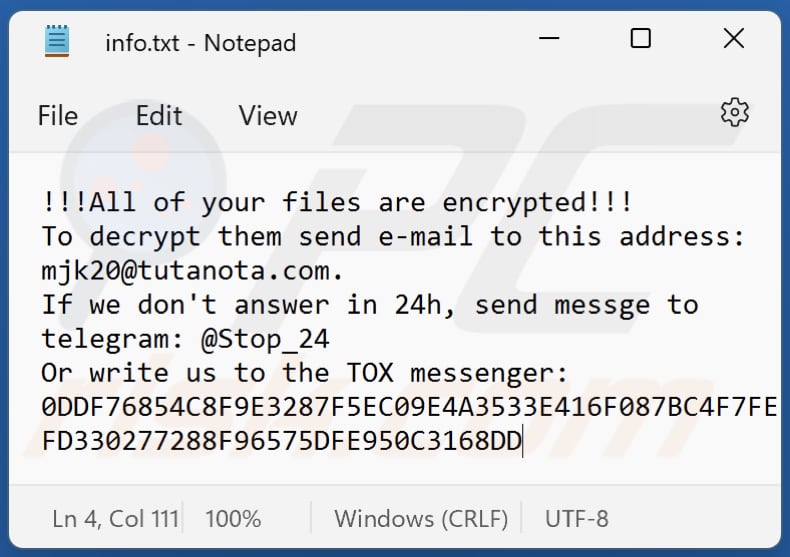 SHTORM Ransomware txt Datei (info.txt)