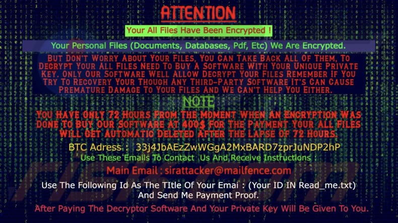 Sirattacker Ransomware Hintergrund ()