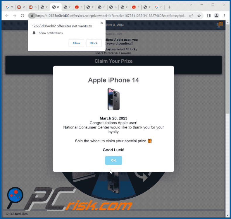 Aussehen des Apple iPhone 14 Winner Betrugs (GIF)