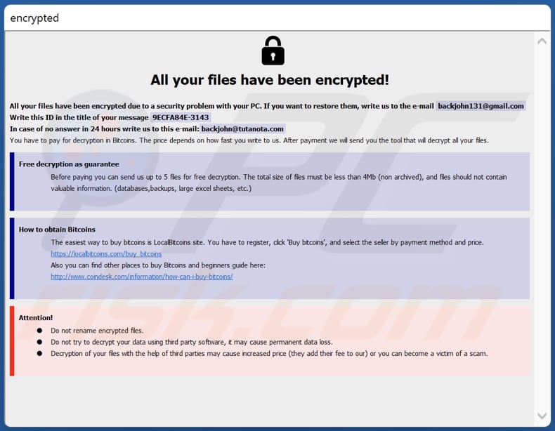 BACKJOHN Ransomware HTA Datei (info.hta)