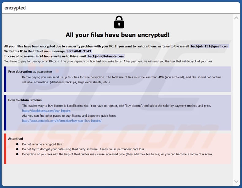 BACKJOHN Ransomware HTA Datei (info.hta)