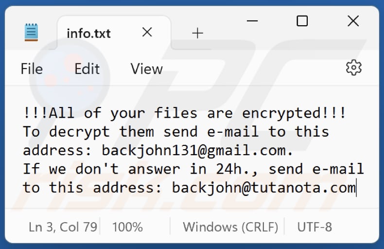 BACKJOHN Ransomware Textdatei (info.txt)